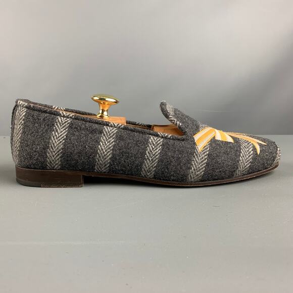 STUBBS & WOOTTON Size 10 Grey Silver & Gold Wool Slip On Loafers main image 9